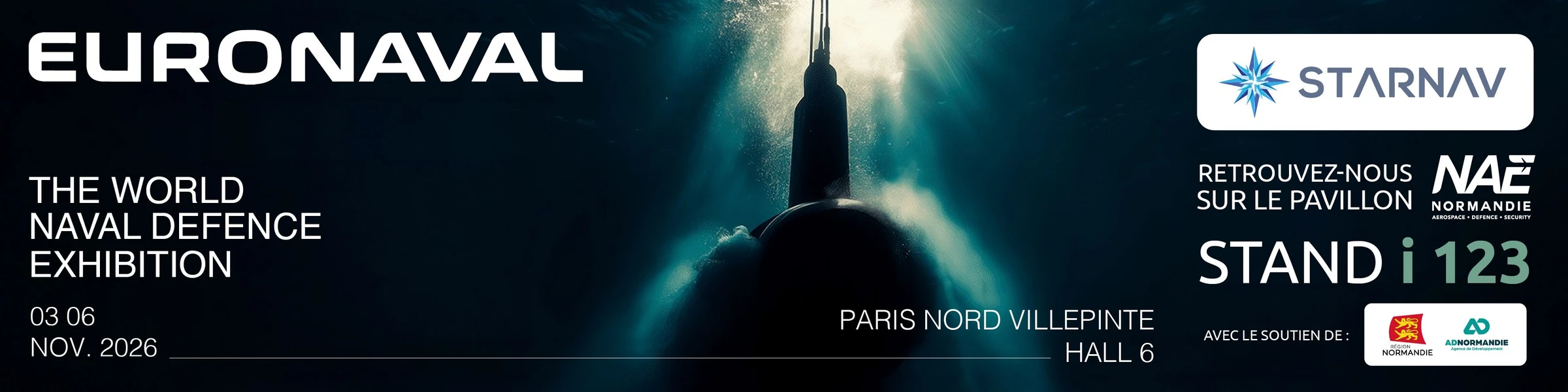 STARNAV à Euronaval, du 3 au 6 novembre 2026, Paris Nord Villepinte, hall 6, pavillon NAE, stand I123.